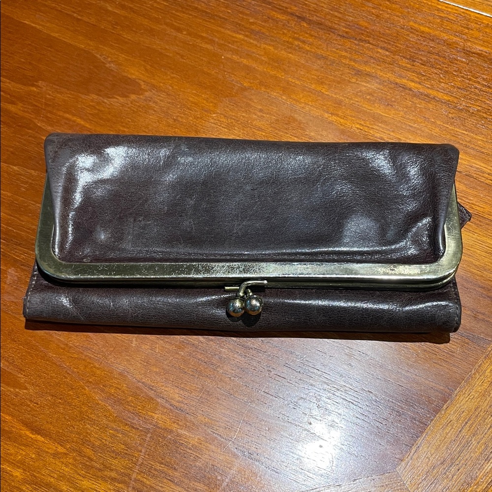 HOBO International brown trifold wallet with kiss lock